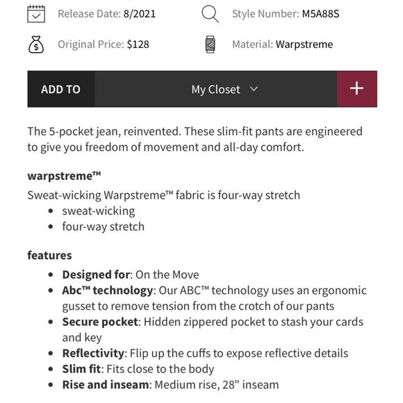 Lululemon ABC Slim-Fit Pant Warpstreme , Dark Grey , Size 30 B181 - Picture 3 of 10